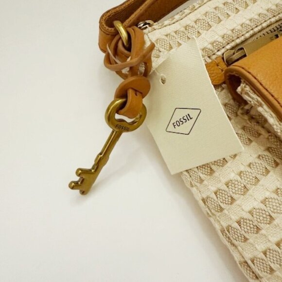 Fossil Kinley Crossbody Bag Purse Canvas Leather Off-White & Tan - Picture 6 of 9